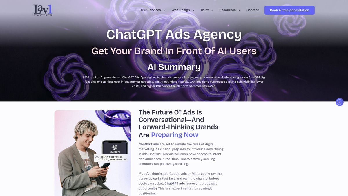 LAV1 ChatGPT ads agency page from Los Angeles