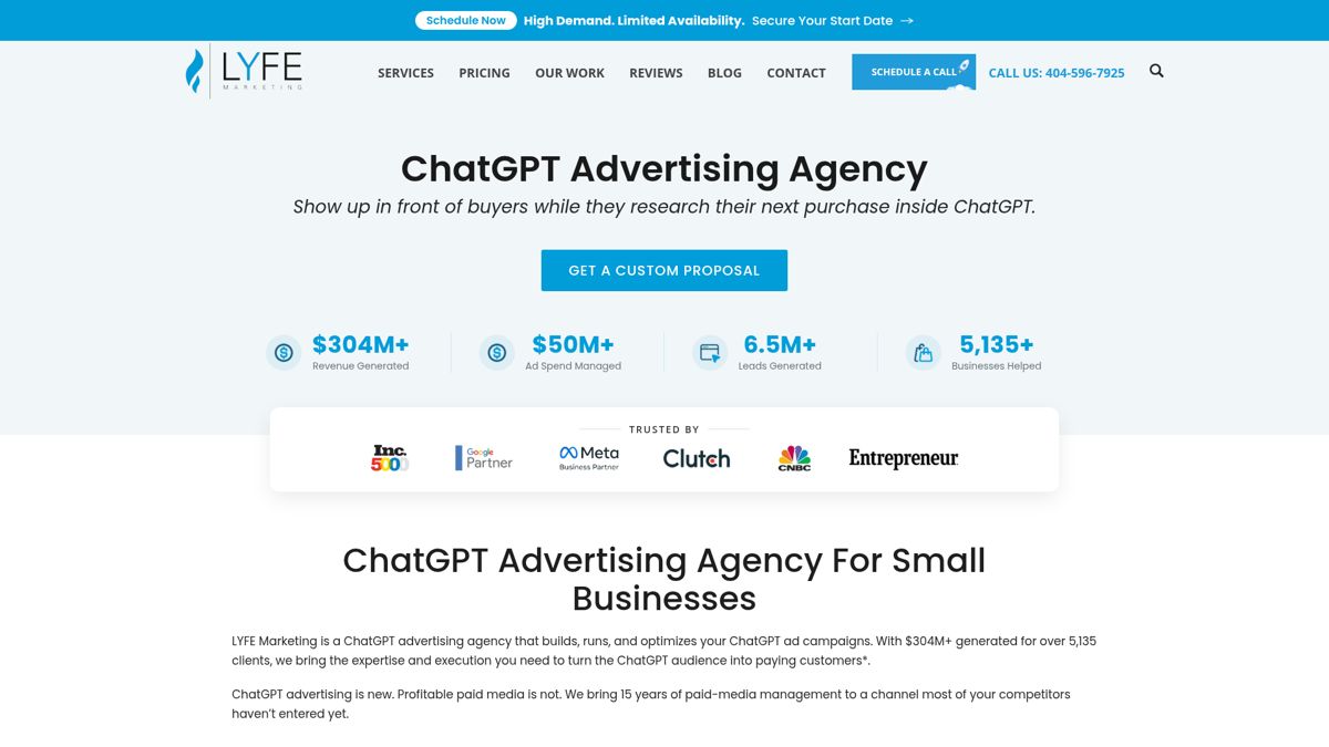LYFE Marketing ChatGPT advertising agency page