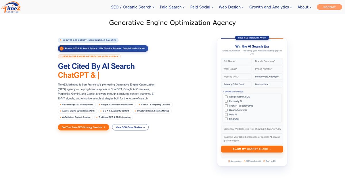 TimeZ Marketing generative engine optimization agency page